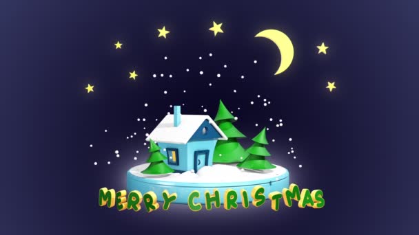 Christmas animation 3D with fairytale house, Christmas trees and title on a seamless loop — Stock Video