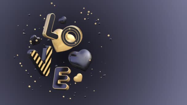 Animación del Día de San Valentín 3D con texto de Amor y corazones en un bucle sin fisuras — Vídeo de stock