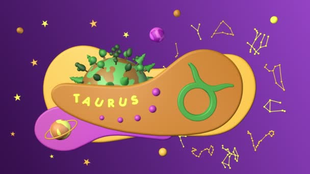 Zodiac sign Taurus, 3D animation on a seamless loop — Stock Video