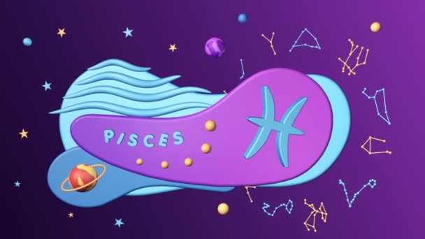 Signo del zodiaco Piscis, animación 3D en un bucle sin fisuras — Vídeo de stock
