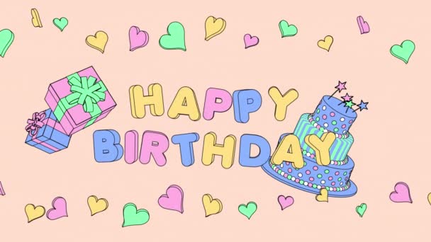 Happy Birthday Cartoon Animation Loop — стоковое видео
