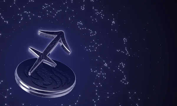 Zodiac işareti Yay, koyu arkaplan takımyıldızlarına karşı 3 boyutlu resimleme