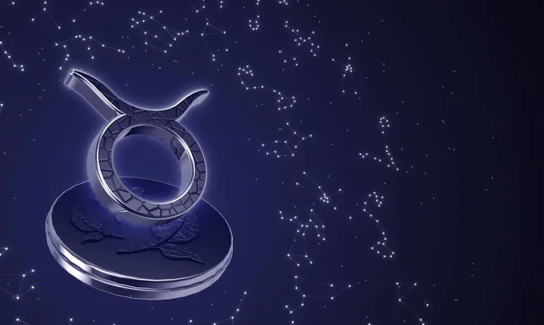Zodiac işareti Taurus, karanlık arkaplan takımyıldızlarına karşı 3 boyutlu resimleme