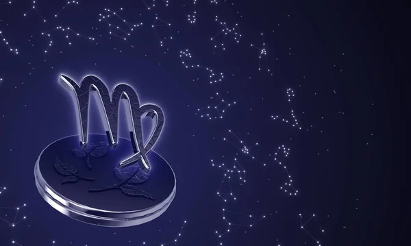 Zodiac işareti Başak, karanlık arkaplan takımyıldızlarına karşı 3 boyutlu illüstrasyon