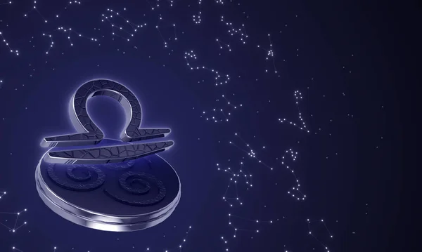 Zodiac işareti Terazi, koyu arkaplandaki takımyıldızlara karşı 3 boyutlu illüstrasyon