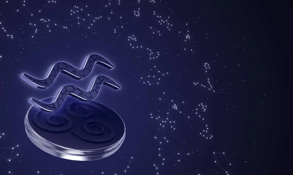 Zodiac işareti Kova, koyu arkaplan takımyıldızlarına karşı 3 boyutlu illüstrasyon
