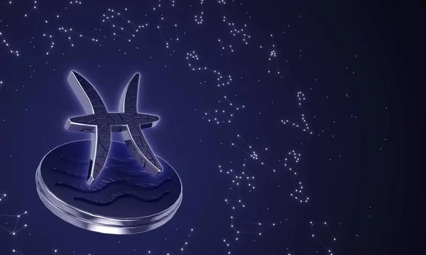 Zodiac işareti Balık burcu, koyu arkaplandaki takımyıldızlara karşı 3 boyutlu illüstrasyon
