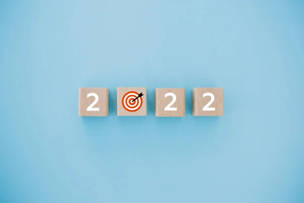 2022 Goal Icon Table Blue Background Copy Space Start New — 图库照片