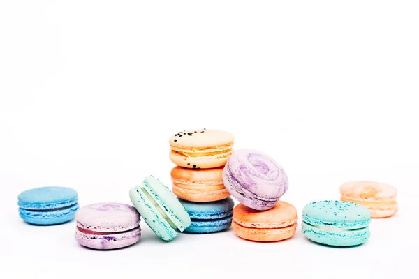 Mehrfarbige Macarons Französische Makronen Gieriges Gebäck Isoliert — Stockfoto