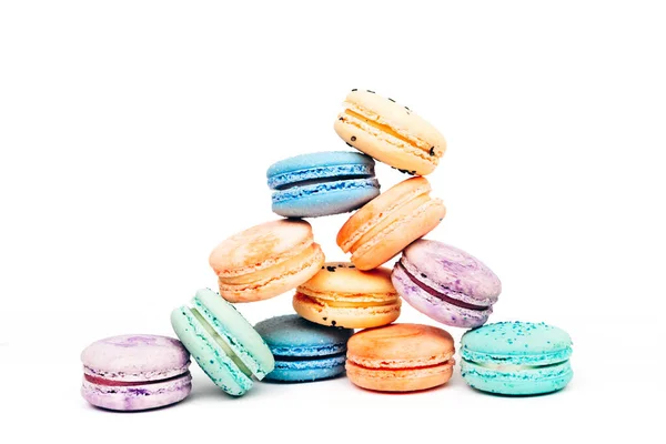 Mehrfarbige Macarons Französische Makronen Gieriges Gebäck Isoliert — Stockfoto