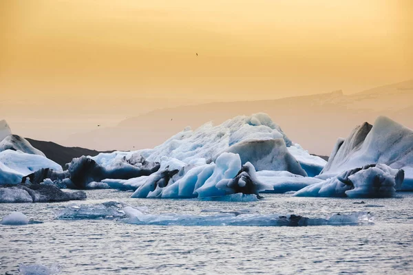 Sonnenuntergang Der Lagunenlandschaft Von Jokulsarlon Bei Sonnenuntergang Island — Stockfoto