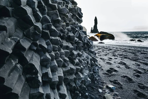 Basalt Kolumner Black Sand Beach Island Vik — Stockfoto