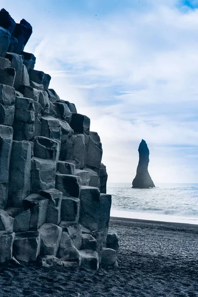 Colunas Basalto Black Sand Beach Islândia Vik — Fotografia de Stock