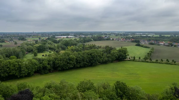 Terrain Paysage Champ Vert Vue Aérienne Inclure Ferme Agricole Construction — Photo