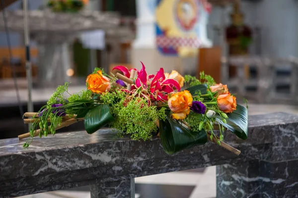 Bridal Impressions Colorful Floral Decoration Altar Wedding Ceremony Church High — стоковое фото