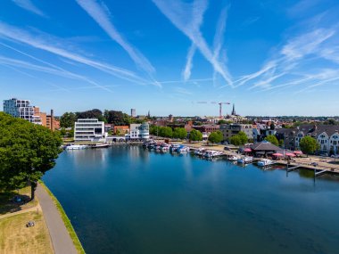 Aerial view with drone of the beautiful city Turnhout in Belgium, Europe, as seen from the harbor. High quality photo. High quality photo