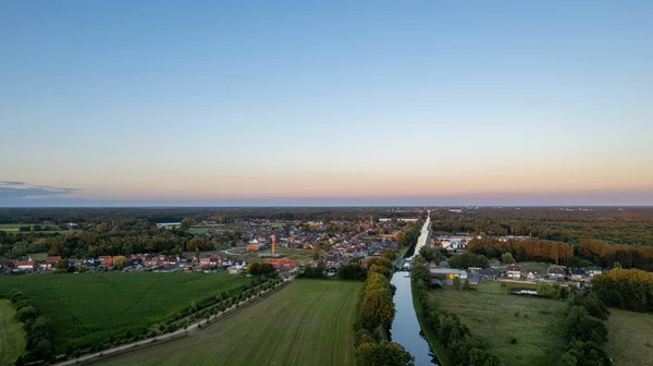 Colorful Dramatic Sunset Canal Dessel Schoten Aerial Photo Shot Drone — Fotografia de Stock