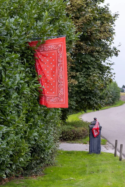 Pañuelo Bandera Granjero Rojo Como Símbolo Protestas Granjeros Bélgica Frente — Foto de Stock