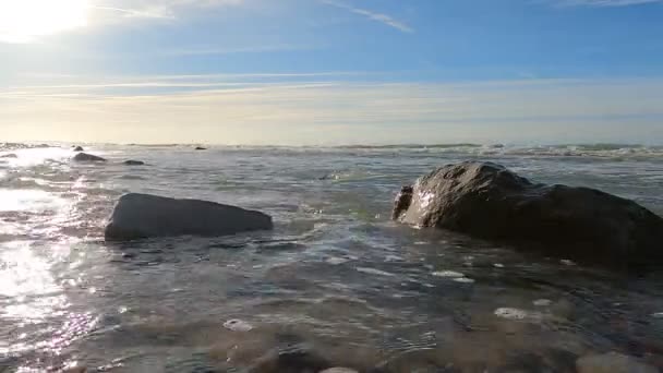 Colorful Waters Ocean Swirl Rocky Scenic Coastline Sea Waves Breaking — Stock Video