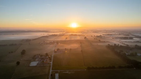 Aerial Drone Shot Beautiful Green Yellow Agricultural Plantations Bordeando Con — Foto de Stock
