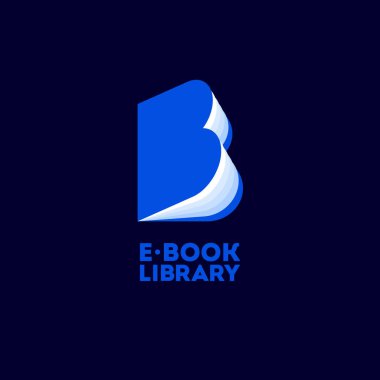 B harfleri. B harfi açık kitap gibi. Çevrimiçi kitapçı. Dijital kütüphane. Edebiyat amblemi.