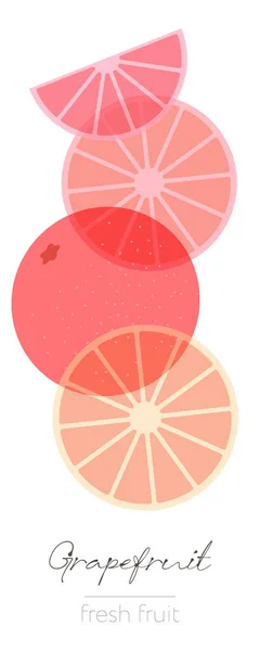 Grapefruit Fruits Plochá Ilustrace Krásný Průhledný Celek Krájené Plody — Stockový vektor