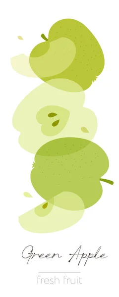 Apfelfrüchte Flache Illustration Schöne Transparente Ganze Und Geschnittene Früchte — Stockvektor