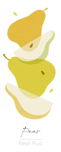 Fruits Poire Illustration Plate Beaux Fruits Entiers Coupés Transparents — Image vectorielle