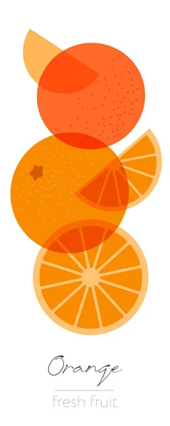 Orangenfrüchte Flache Illustration Schöne Transparente Ganze Und Geschnittene Früchte — Stockvektor