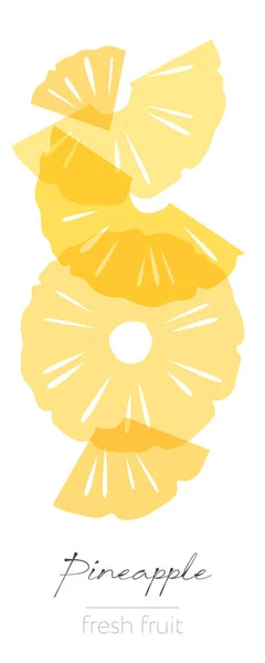 Ananasové Plody Plochá Ilustrace Krásné Průhledné Plátky Kousky Krájené Plody — Stockový vektor