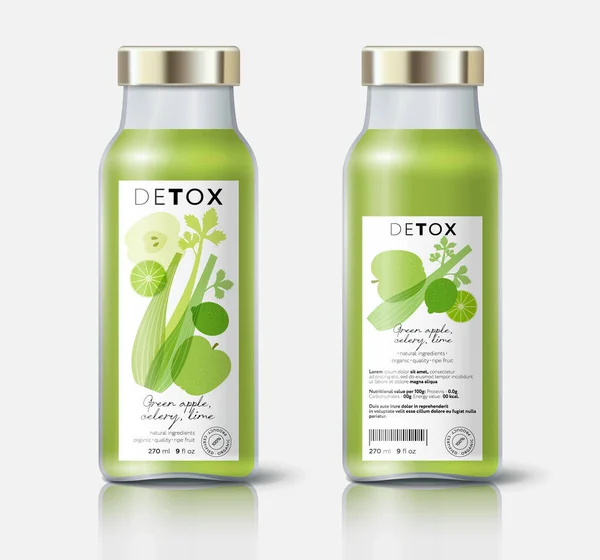 Ört Och Frukt Detox Lime Selleri Och Äppelblandning Etikett Förpackning — Stock vektor