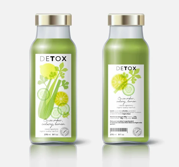 Kruiden Groente Fruitontgifting Komkommer Citroen Selderij Mix Etiket Verpakking Voor — Stockvector