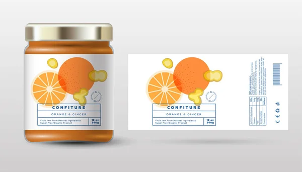 Pomerančová Zázvorová Konfiskace Sladká Marmeláda Průhledné Plátky Půlky Nakrájené Plody — Stockový vektor