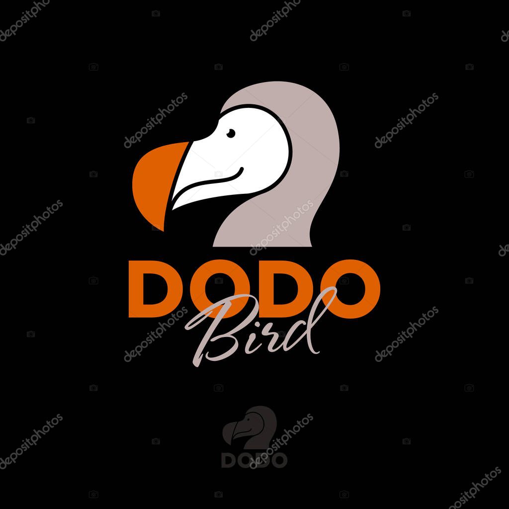Dodo bird. Extinct specimen. Bird flat emblem. Icon for business, internet, web application, online shop.