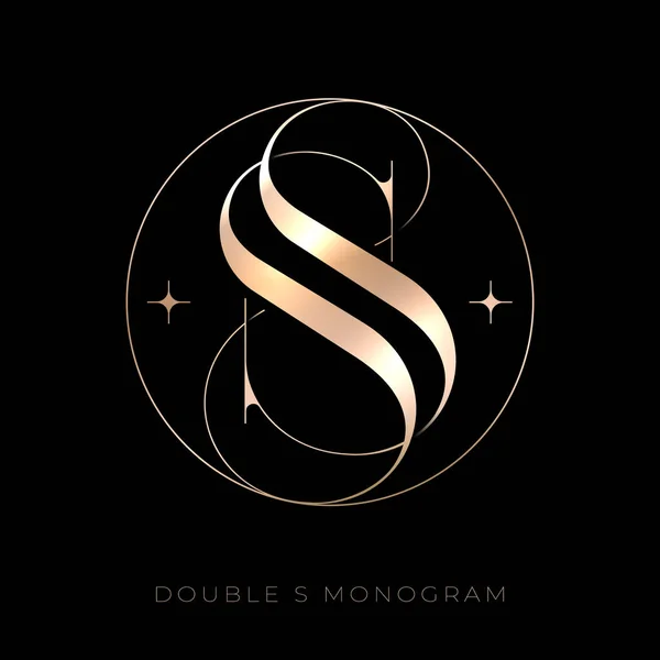 Písmena Zlatými Hvězdami Double Monogram Skládá Propletených Prvků Kruhu — Stockový vektor