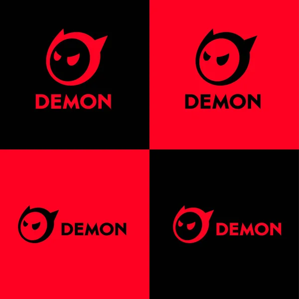 Logotipo Demónio Cara Zangada Símbolo Redondo Com Chifres Pequenos Logótipo —  Vetores de Stock