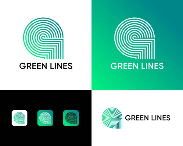 Monogram Skládá Několika Tenkých Linií Logo Zelené Čáry Identita Firemní — Stockový vektor