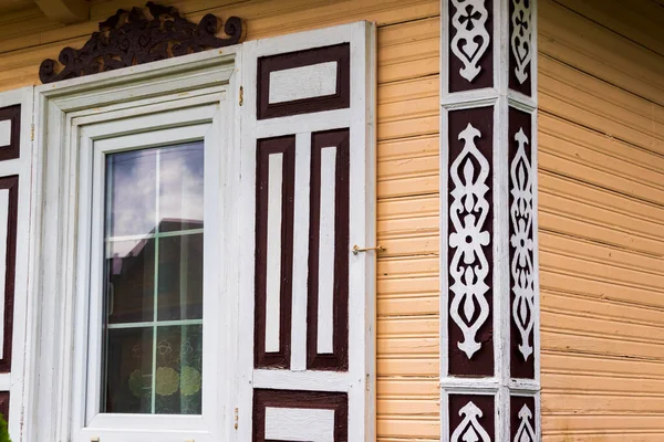 Wooden House Snow Window City Norway — Stok fotoğraf