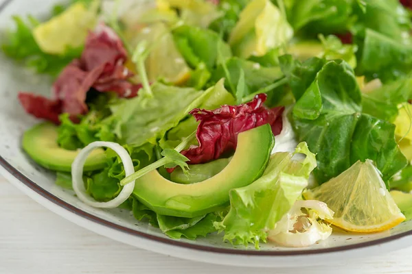 stock image Close up shot of healthy green salad. Vegetarian food.