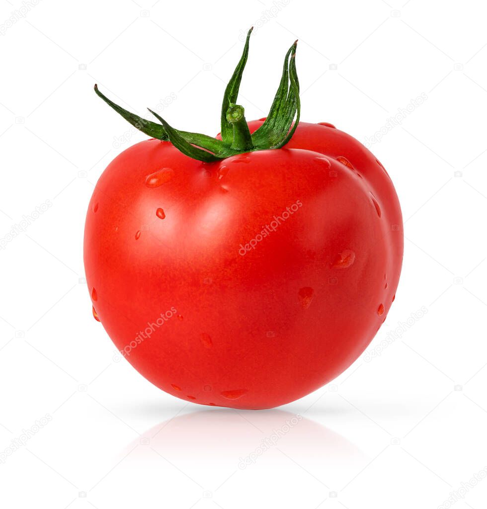 Single red tomato on white background isolated with clipping path.
