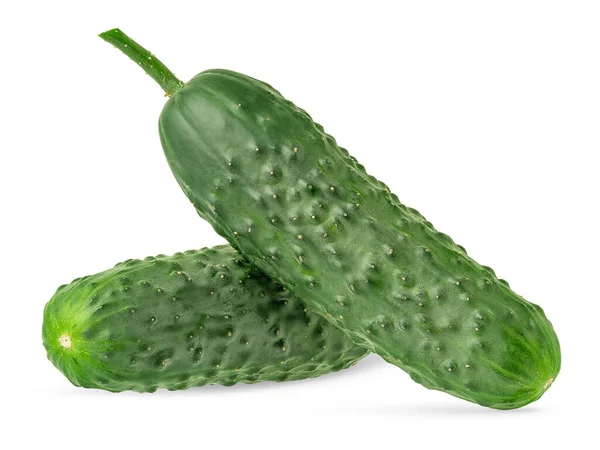 Two green isolated cucumbers with clipping path on white background. — Stok fotoğraf