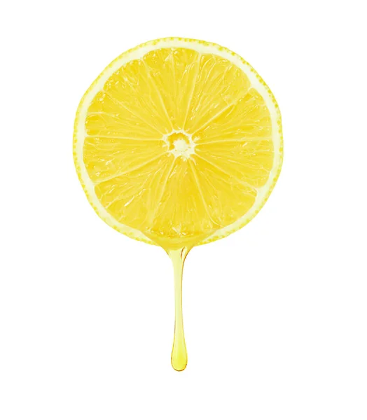 Lemon slice with dripping drop isolated with clipping path on white background. — Stock Photo, Image