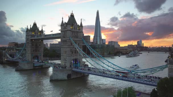 Tower Bridge Shard Themse London England Vereinigtes Königreich — Stockvideo