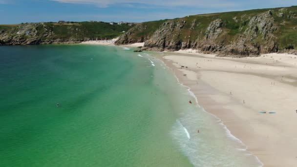 Ηνωμένο Βασίλειο Cornwall Porthcurno Pednvounder Beach — Αρχείο Βίντεο