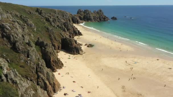United Kingdom Cornwall Porthcurno Pednvounder Beach Royalty Free Stock Video