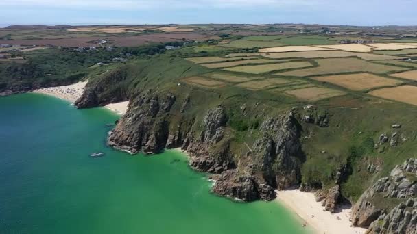 United Kingdom Cornwall Porthcurno Beaches Coastline — Stockvideo