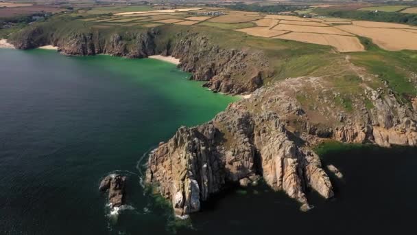 United Kingdom Cornwall Porthcurno Beaches Coastline — Vídeos de Stock