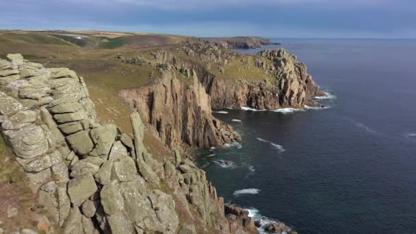 Cliffs Coastline Lands End Cornwall England Royalty Free Stock Video