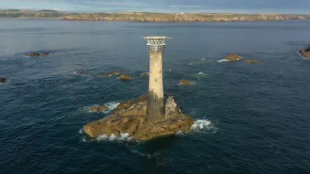 Longships Lighthouse Land End Cornwall England 图库视频