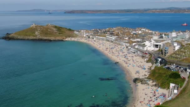 Porthmeor Beach Ives Cornwall Англия Великобритания — стоковое видео